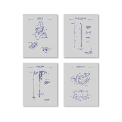 Skiing Patent Wall Art Set - Boot, Ski, Pole and Goggle - Ready to Frame Prints