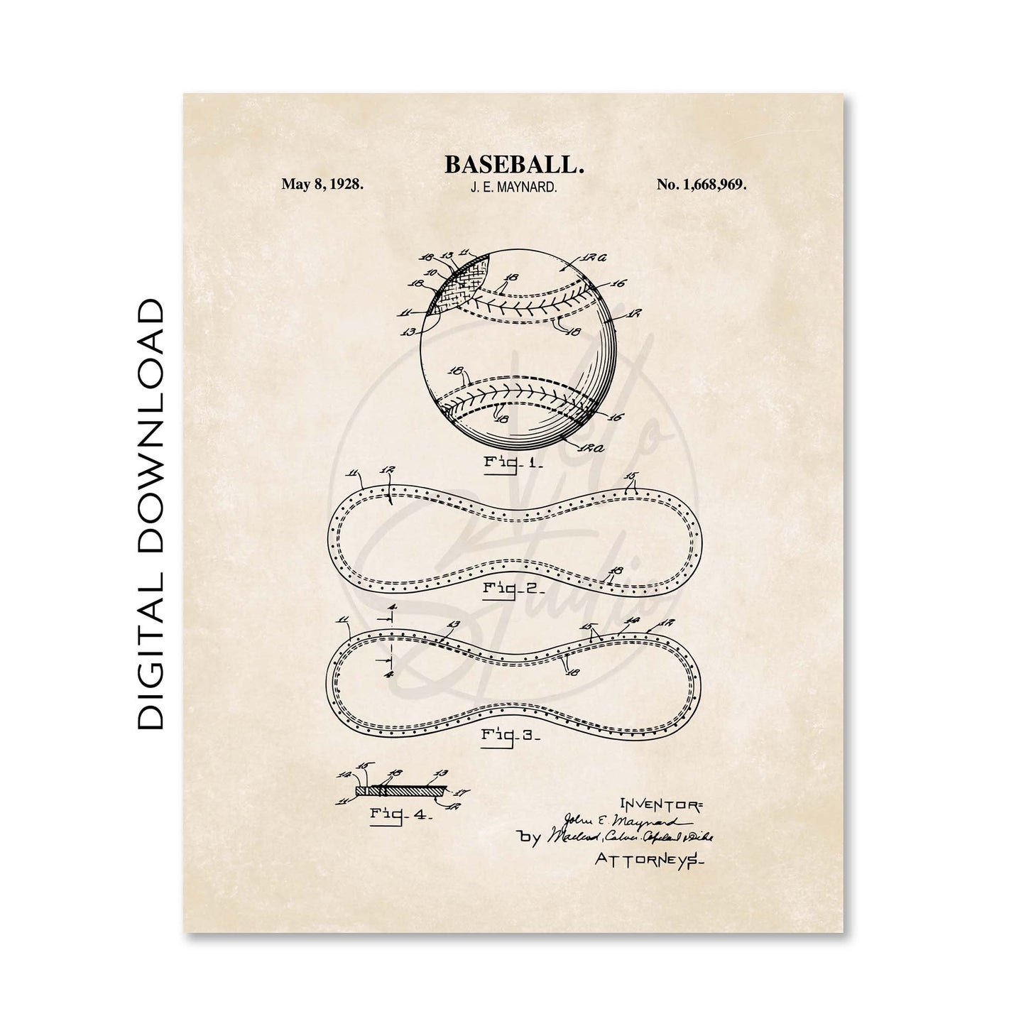 Baseball, Football, Soccer Ball and Basketball Patent Print Wall Art - Set of 4 - PRINTABLE DIGITAL DOWNLOAD