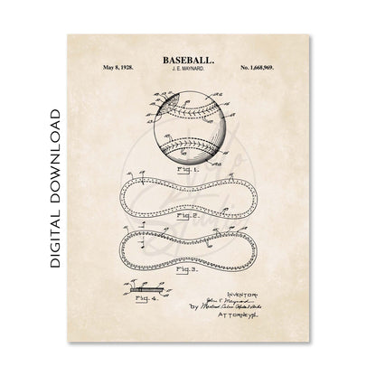Baseball, Football, Soccer Ball and Basketball Patent Print Wall Art - Set of 4 - PRINTABLE DIGITAL DOWNLOAD