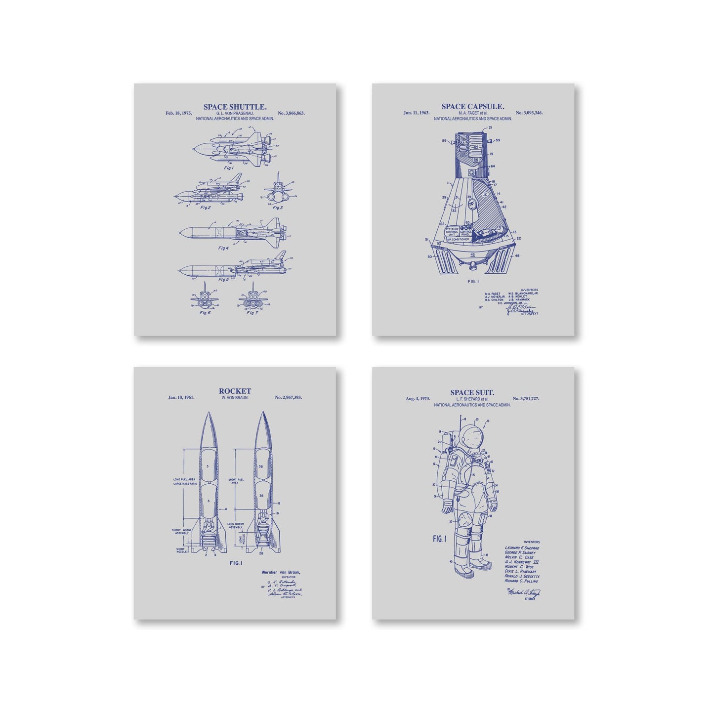 Space Patent Wall Art Set - Ready to Frame Prints