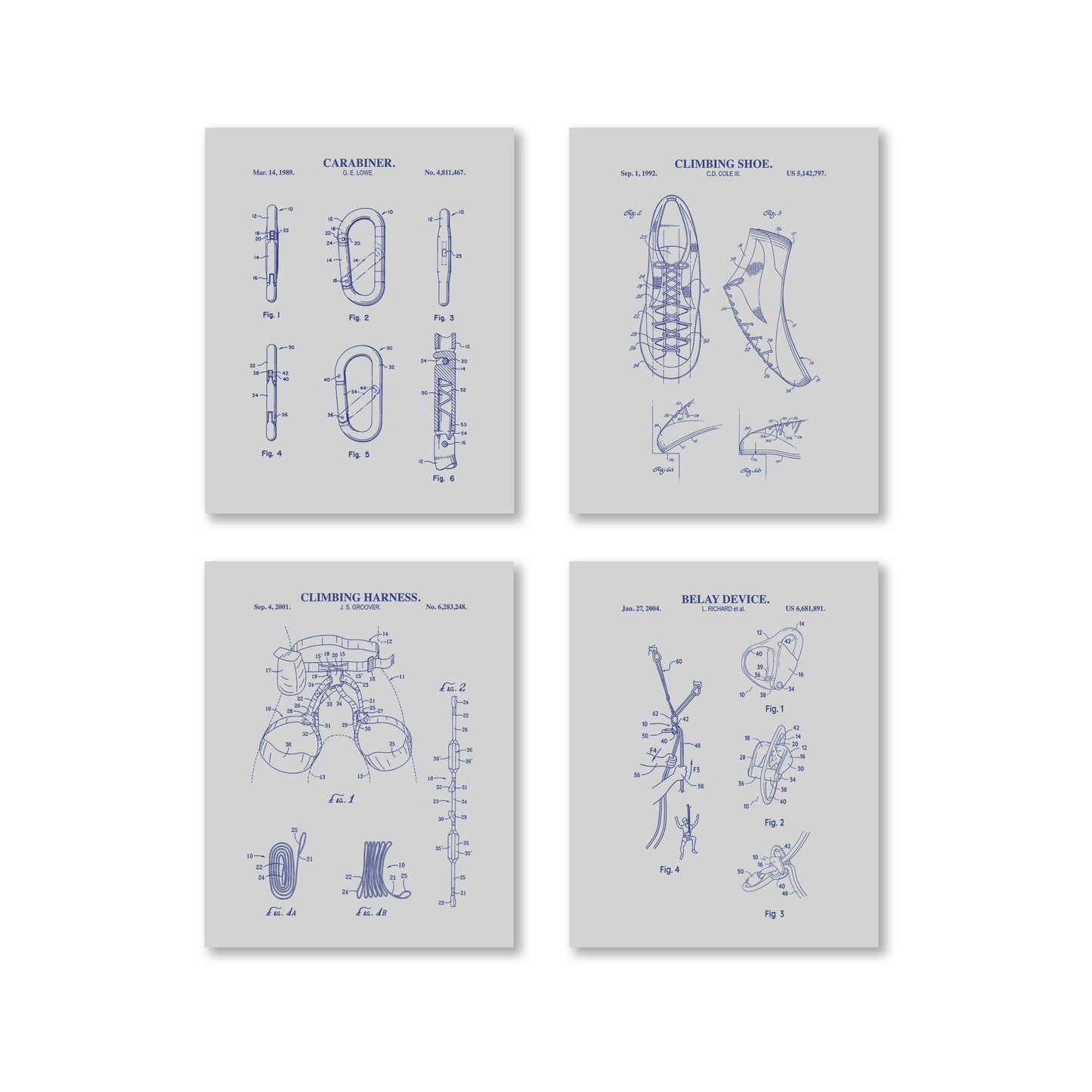 Climbing Patent Wall Art Set | Ready to Frame Prints