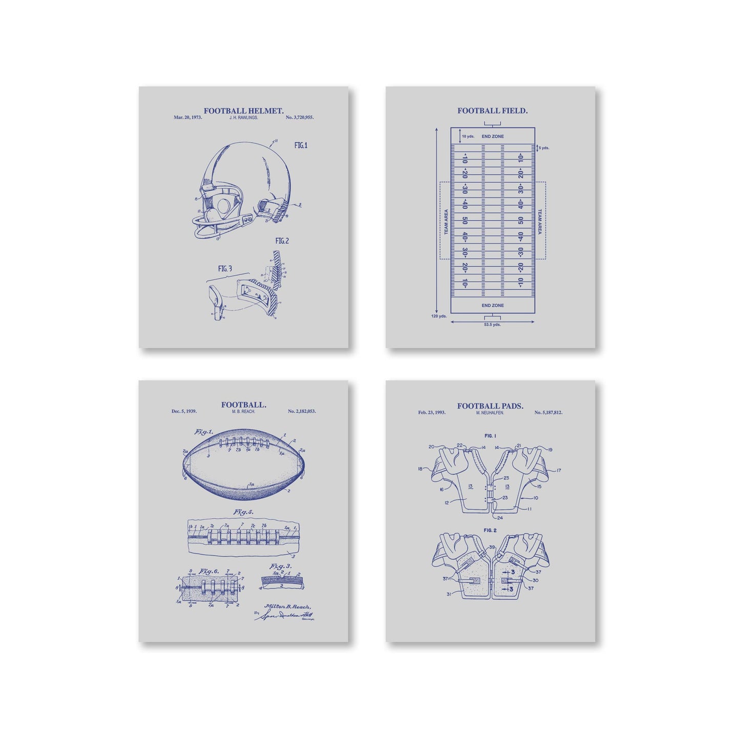 Football Patent Wall Art - Set of 4 Ready to Frame Prints