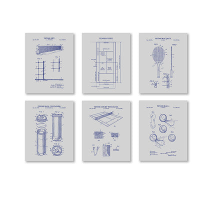 Tennis Patent Print Wall Art - Set of 6 Ready to Frame Prints