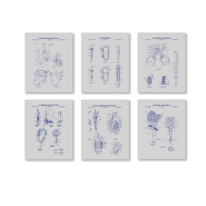 Rock Climbing Patent Print Wall Art - Set of 6 Physical Prints