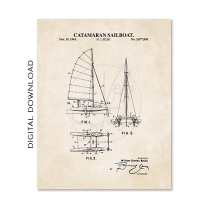 Nautical Sailing Patent Print Wall Art - Vintage Coastal Set of 6 - PRINTABLE DIGITAL DOWNLOAD