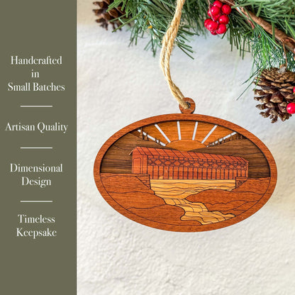 Wood Covered Bridge Ornament - Handcrafted Christmas Décor