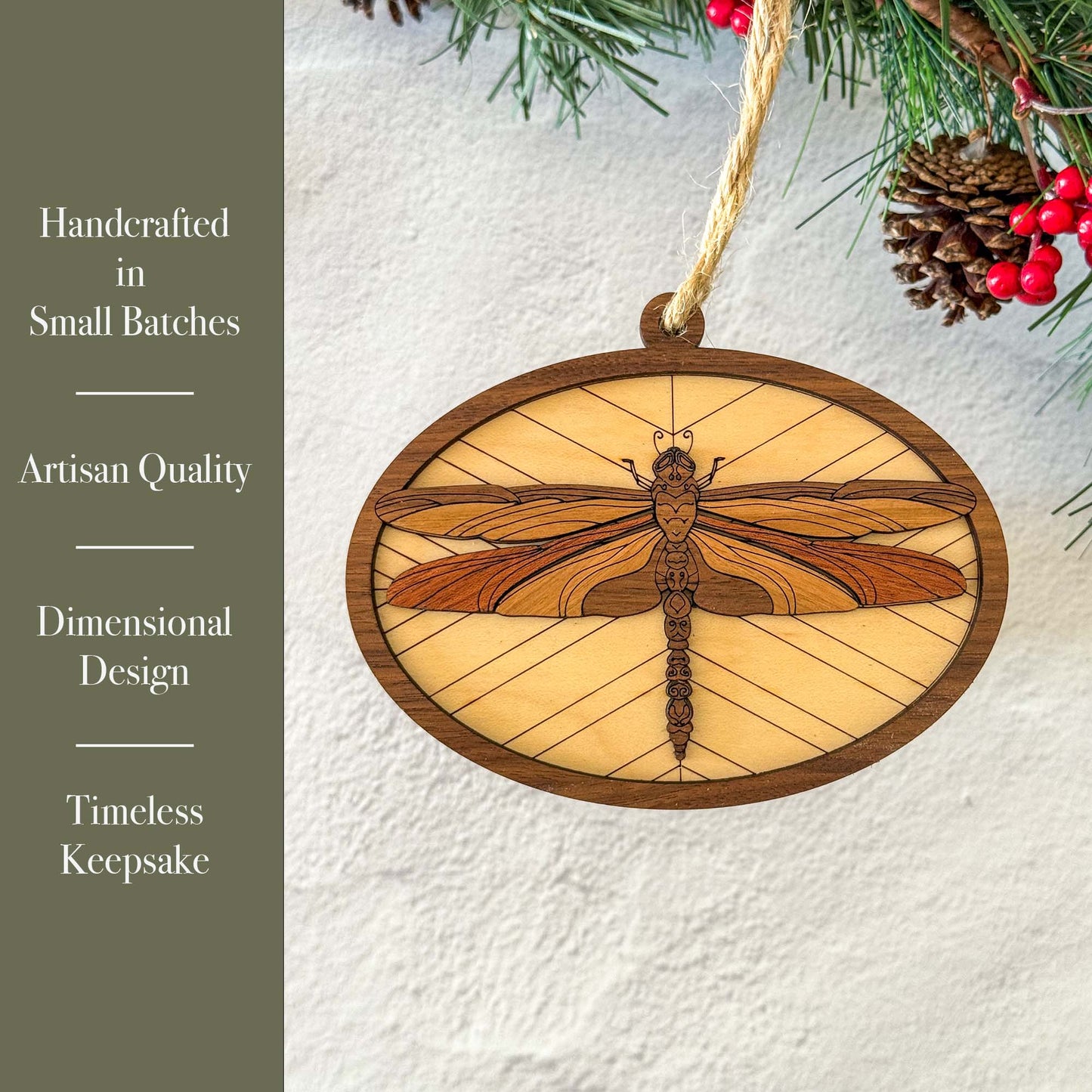 Dragonfly Wood Ornament | Handcrafted Christmas Décor