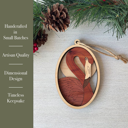 Wood Flamingo Ornament | Handcrafted Coastal Christmas Décor