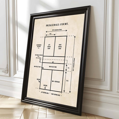 Pickleball Court Diagram Wall Art Print - PRINTABLE DIGITAL DOWNLOAD