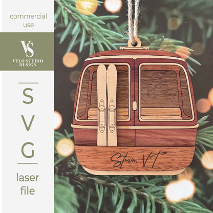 Ski Gondola Ornament SVG | Layered Laser Cut File