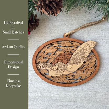 Wood Sea Turtle Ornament | Handcrafted Coastal Christmas Décor