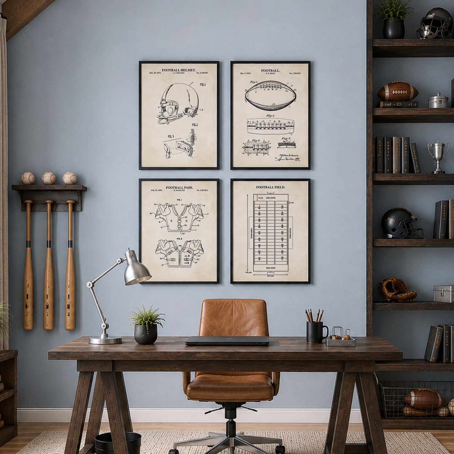 Football Patent Wall Art - Set of 4 Ready to Frame Prints