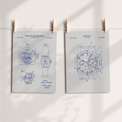 Vintage Watch Patent Wall Art | Mechanical Watch Set of 2 | Ready to Frame Prints