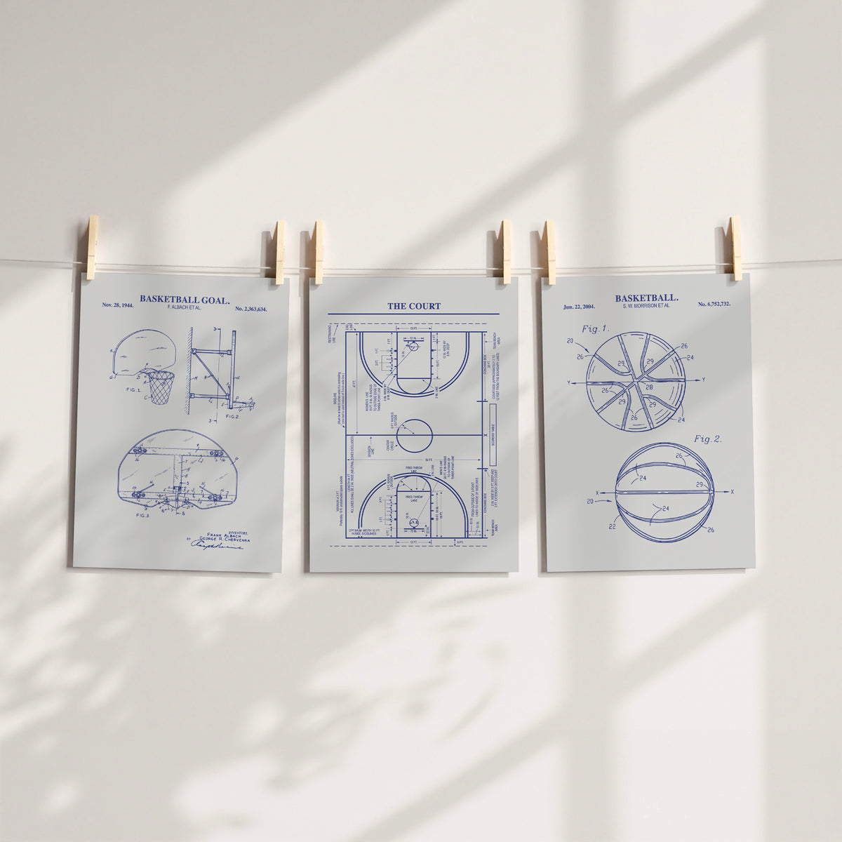 Basketball Patent Print Wall Art | Set of 3 Ready to Frame Prints