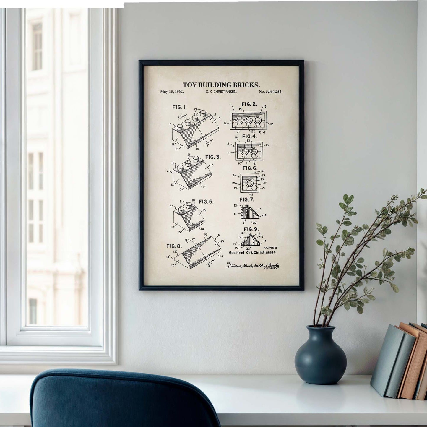 Angled Toy Brick Patent Wall Art - PRINTABLE DIGITAL DOWNLOAD