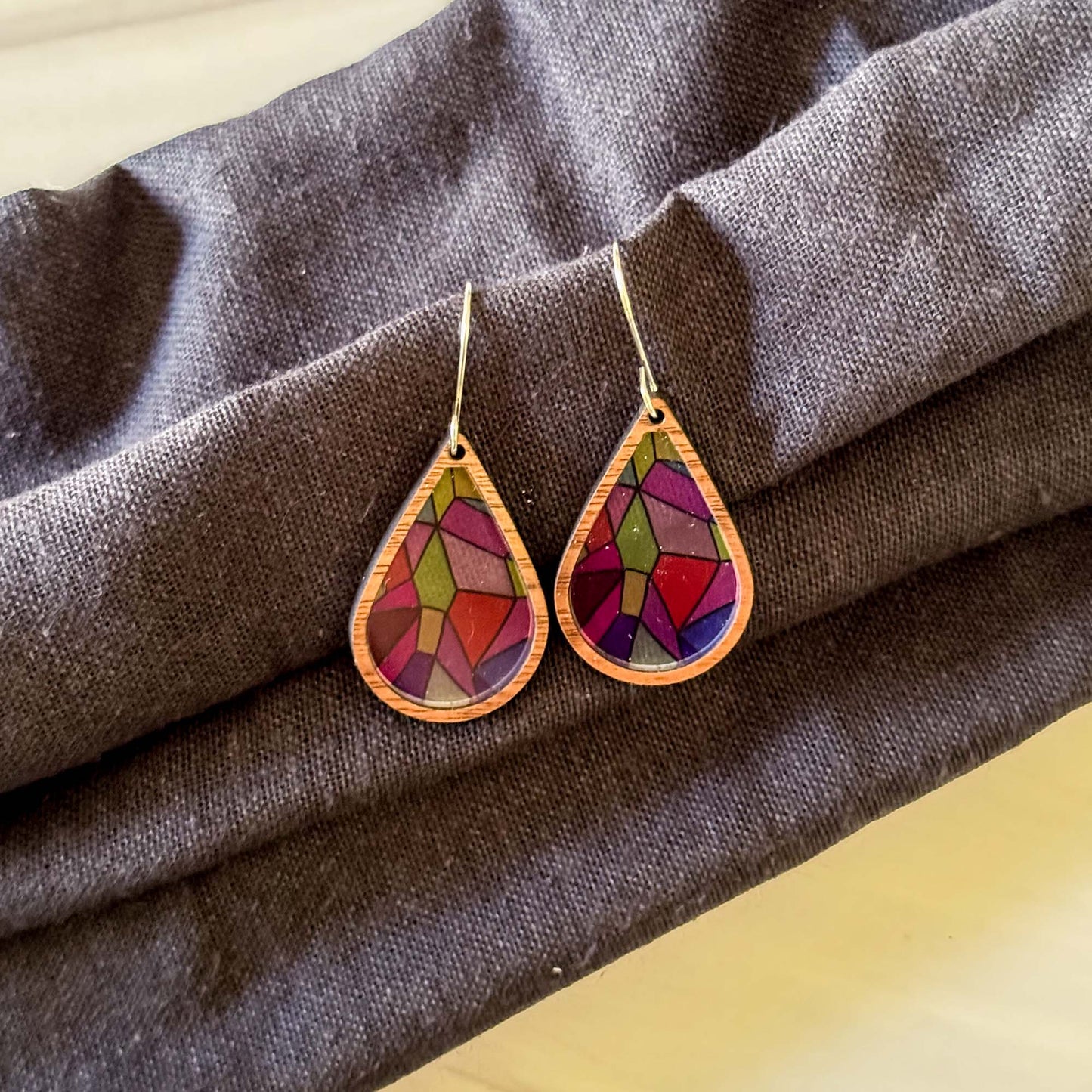 Retro Boho Faux Stained Glass Earrings – Handcrafted Jewelry