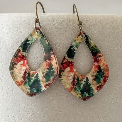 Retro Forest Teardrop Dangle Earrings