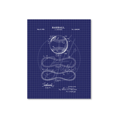 Baseball design patent on a blue grid background