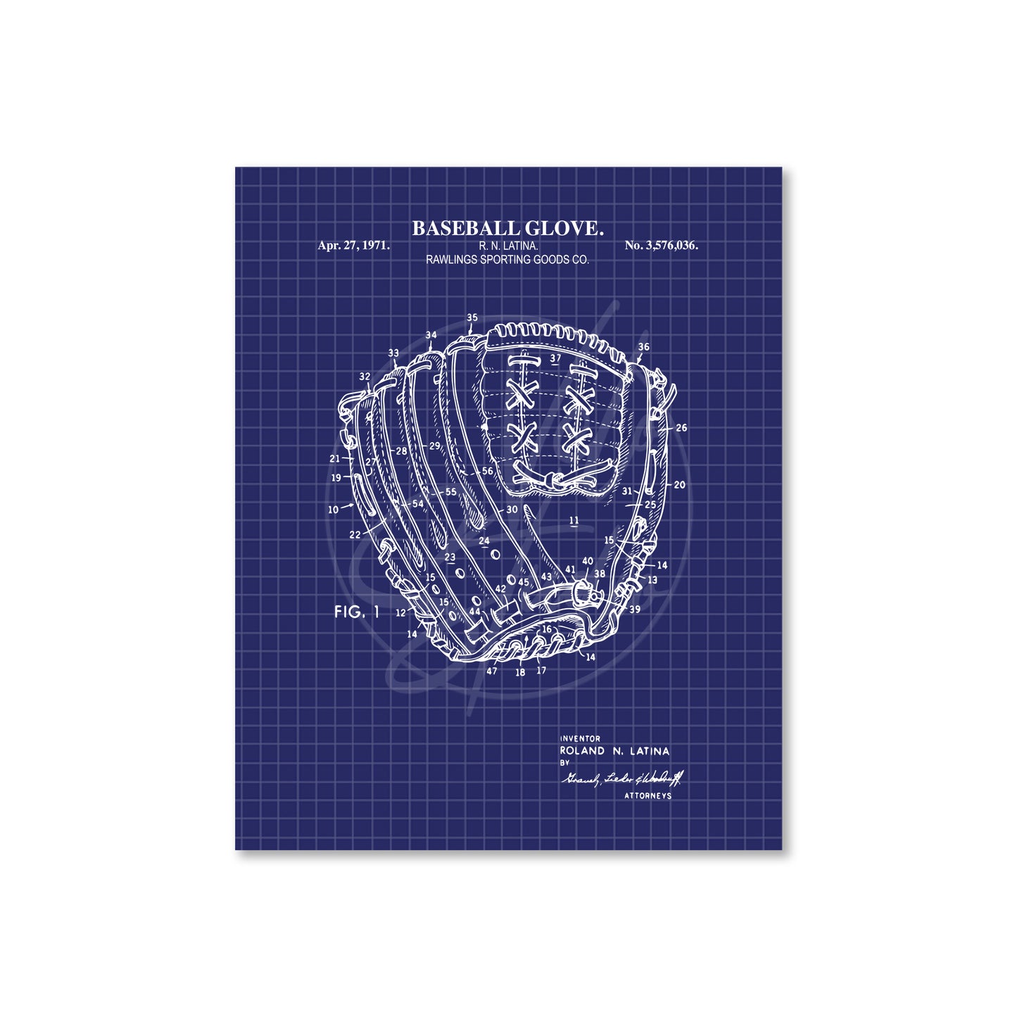 Baseball Glove Patent Wall Art - Ready to Frame Print