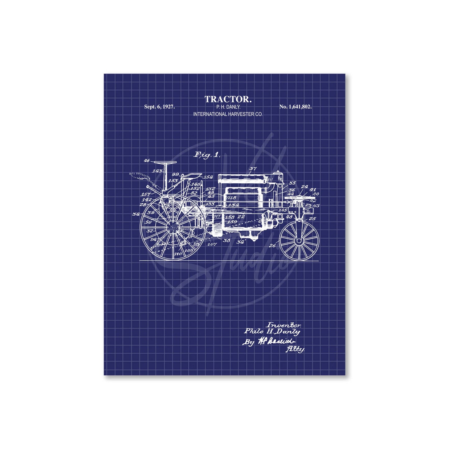Vintage 1927 Tractor Patent Wall Art | Ready to Frame Print