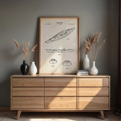 Kayak Patent Wall Art - Vintage Nautical Coastal Print - PRINTABLE DIGITAL DOWNLOAD