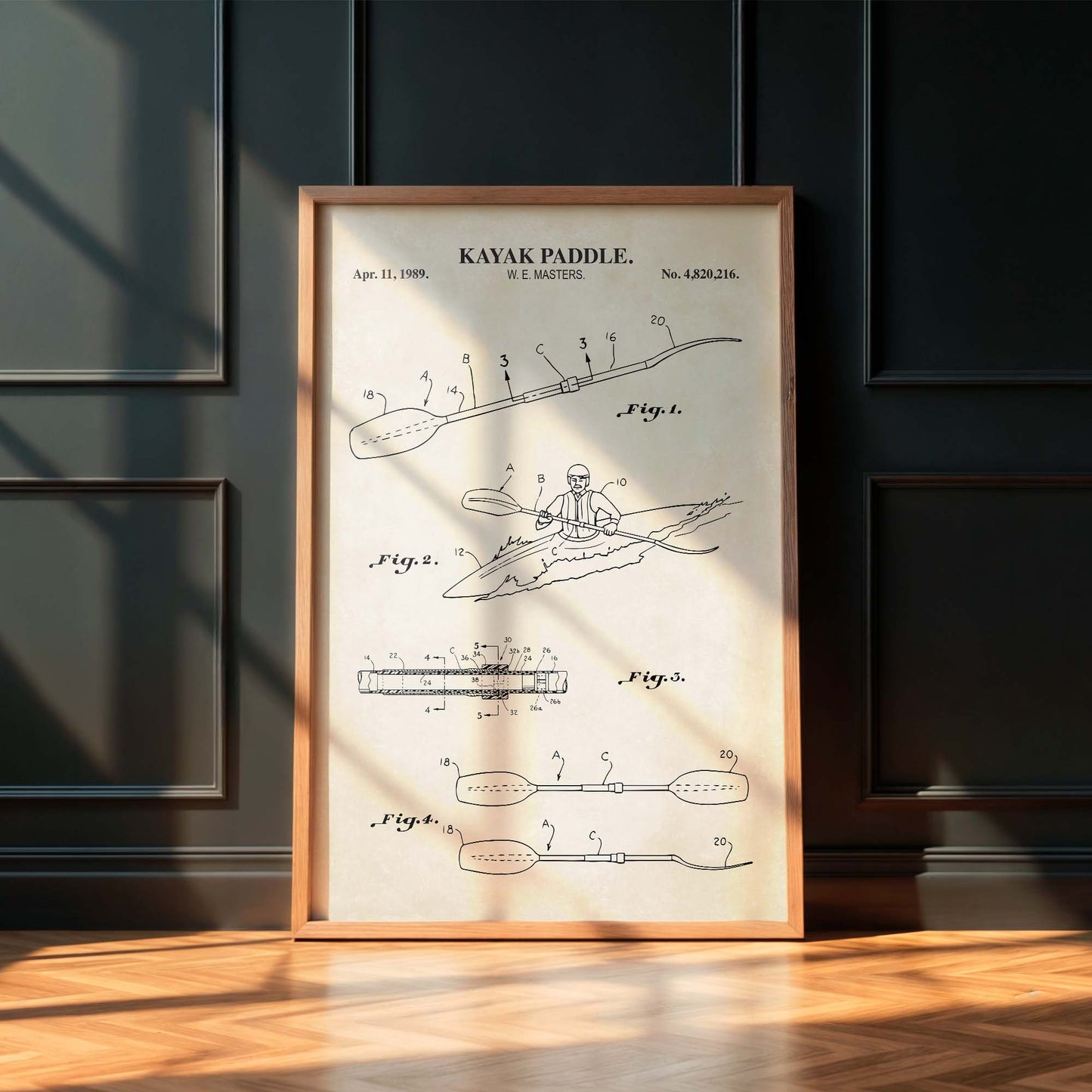 Kayak Paddle Patent Wall Art - Vintage Nautical Coastal Print - PRINTABLE DIGITAL DOWNLOAD