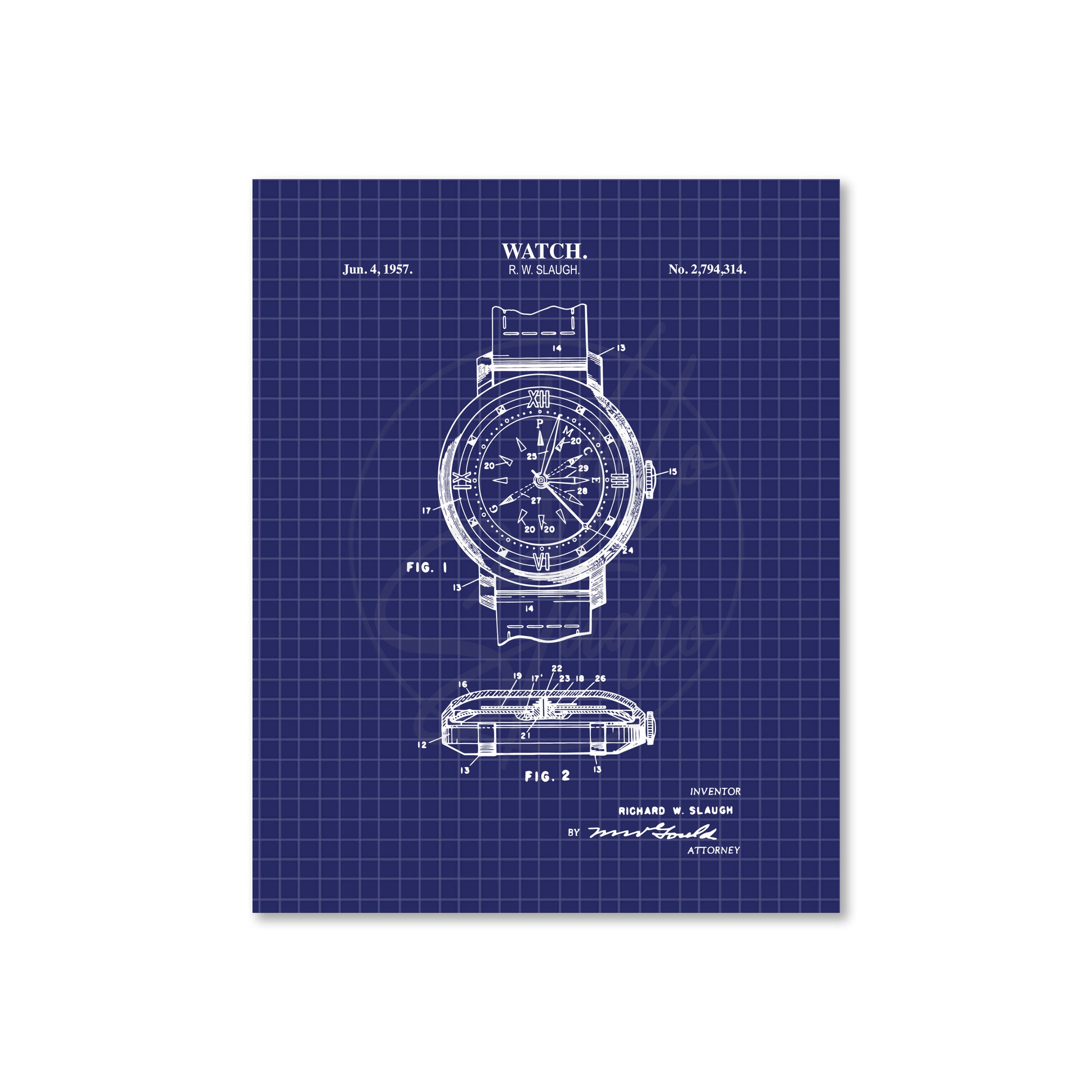 Watch blueprint on a blue grid background
