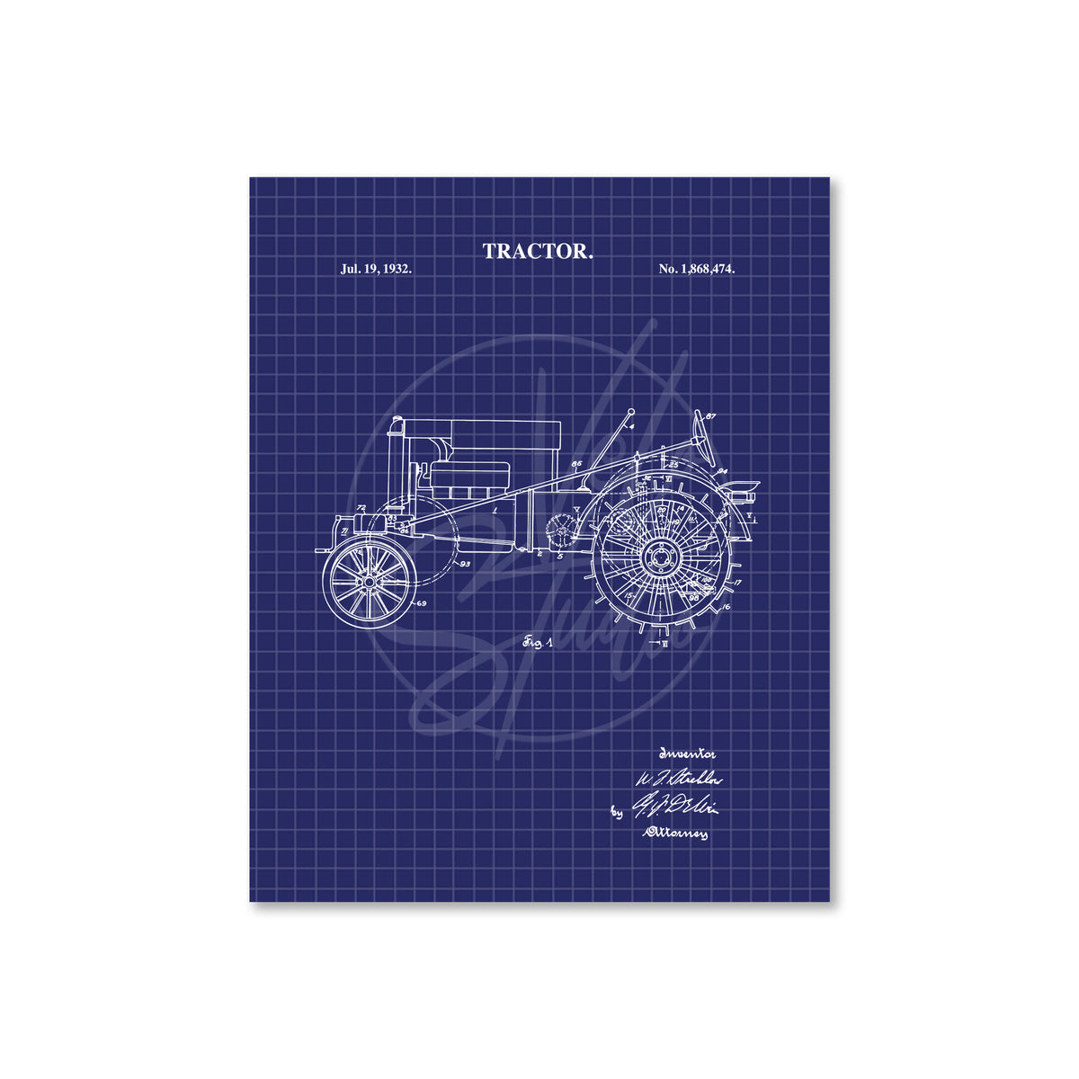 Tractor Wall Art - 1932 Tractor Patent Art - Ready to Frame Print