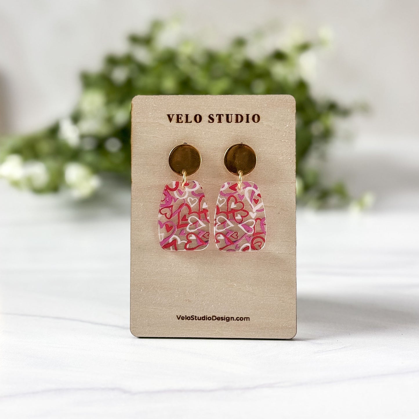 Whimsical Valentine Heart Rectangle Dangle Earrings