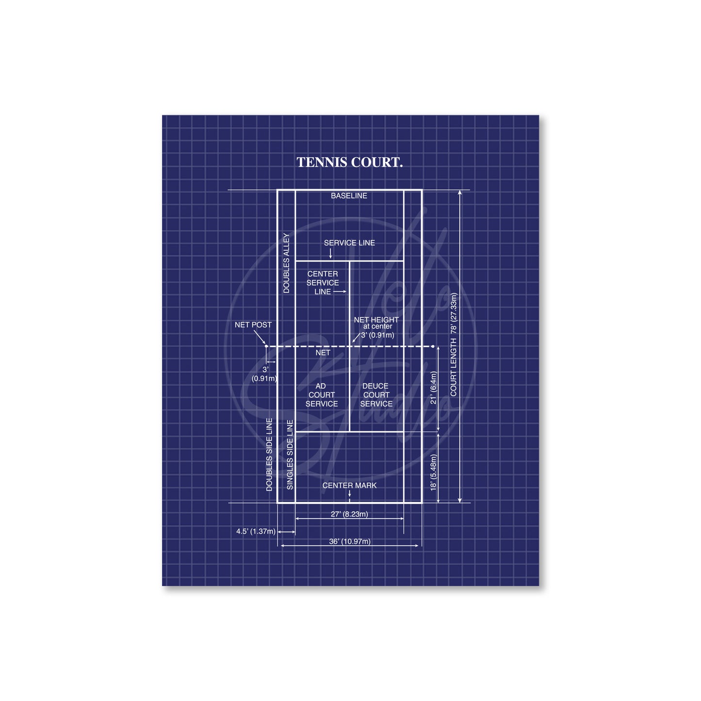 Tennis Court Wall Art - Ready to Frame Minimalist Sports Decor