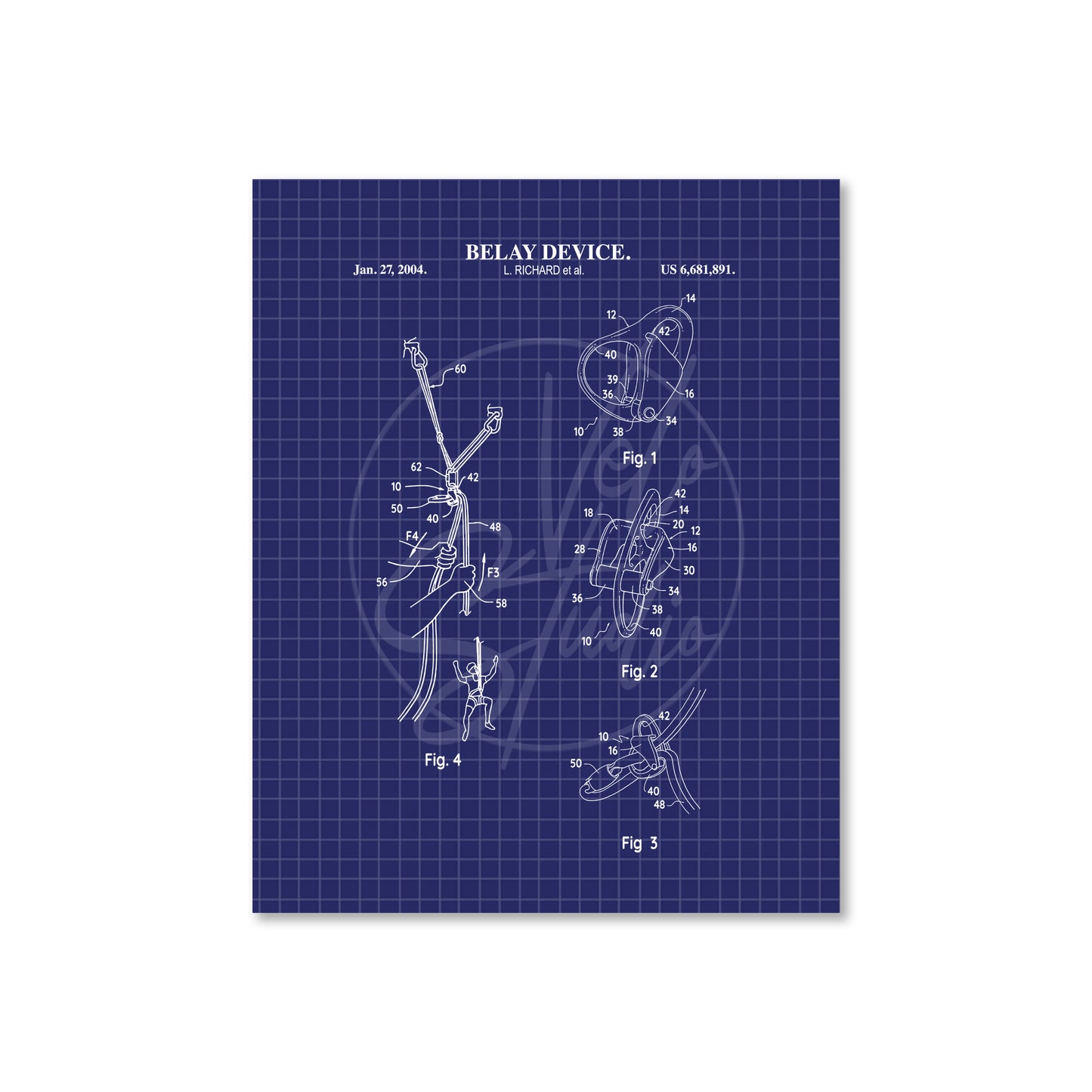 Belay Device Patent Wall Art - Ready to Frame Print