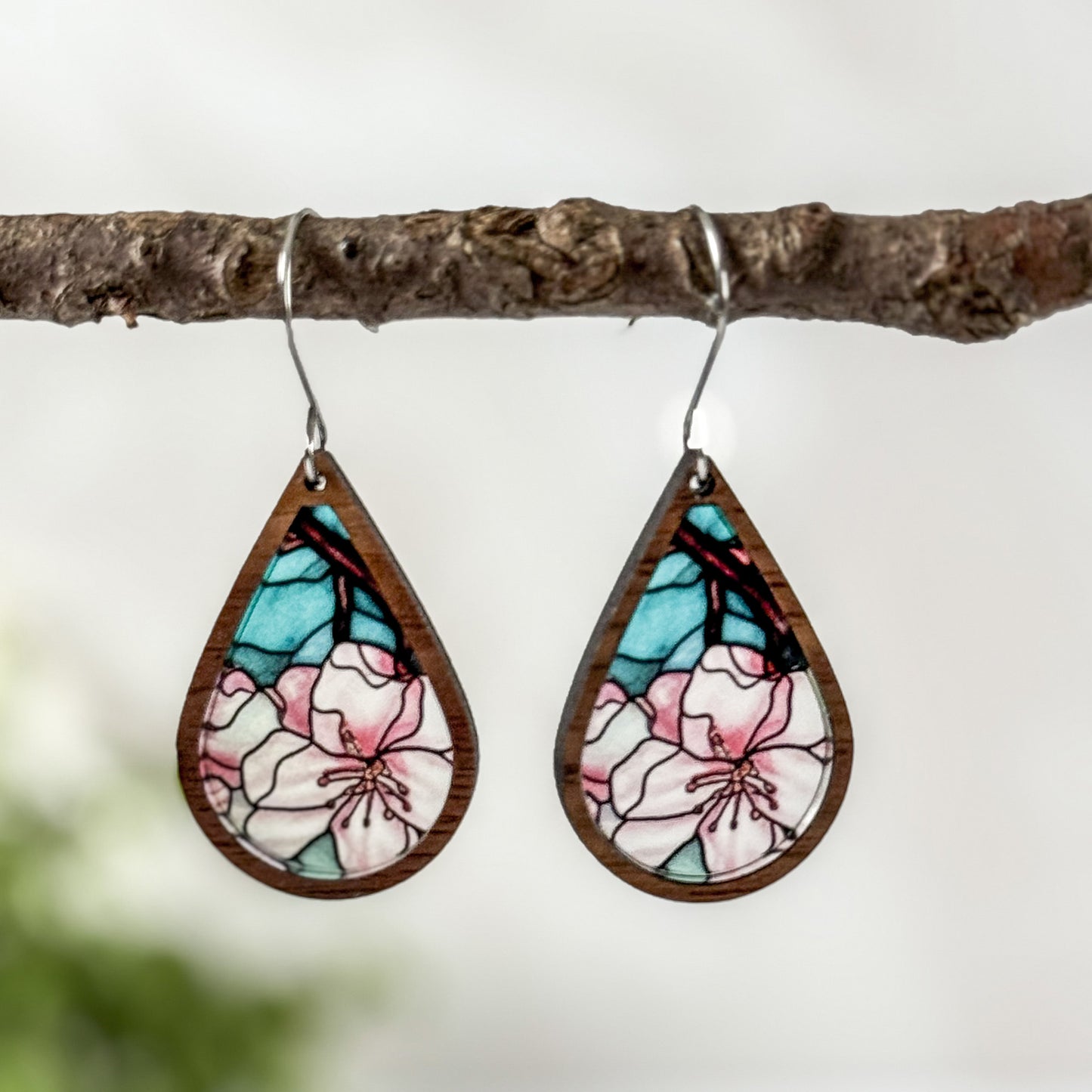 Cherry Blossom Faux Stained Glass Earrings
