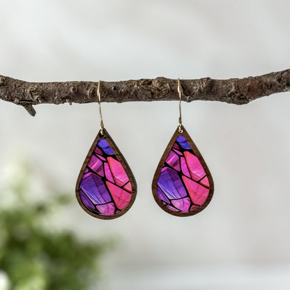 Pink & Purple Mosaic Faux Stained Glass Earrings