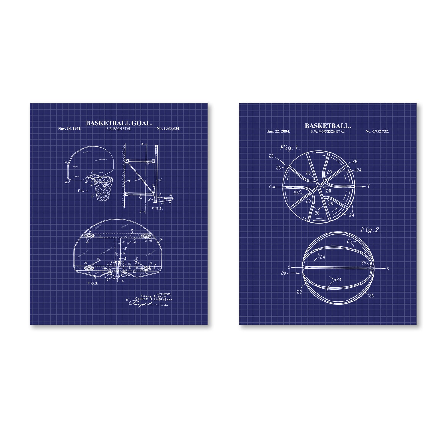 Basketball Patent Wall Art - Set of 2 Ready to Frame Prints