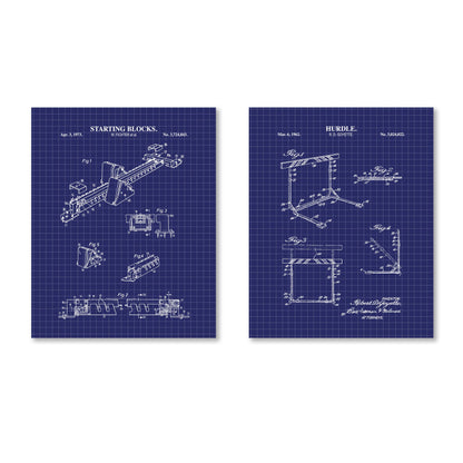 Track & Field Wall Art - Hurdle and Starting Blocks Patent Prints -  Set of 2 Physical Prints