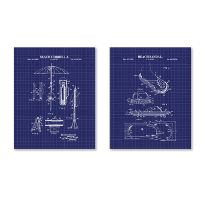 Beach Wall Art Set of 2 -  Flip Flop and Umbrella - Ready to Frame Prints