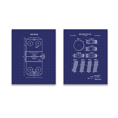 Hockey Wall Art Set - Puck Patent & Rink Diagram - Ready to Frame Prints