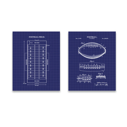 Football Wall Art Set - Football Patent & Field Diagram - Ready to Frame Prints