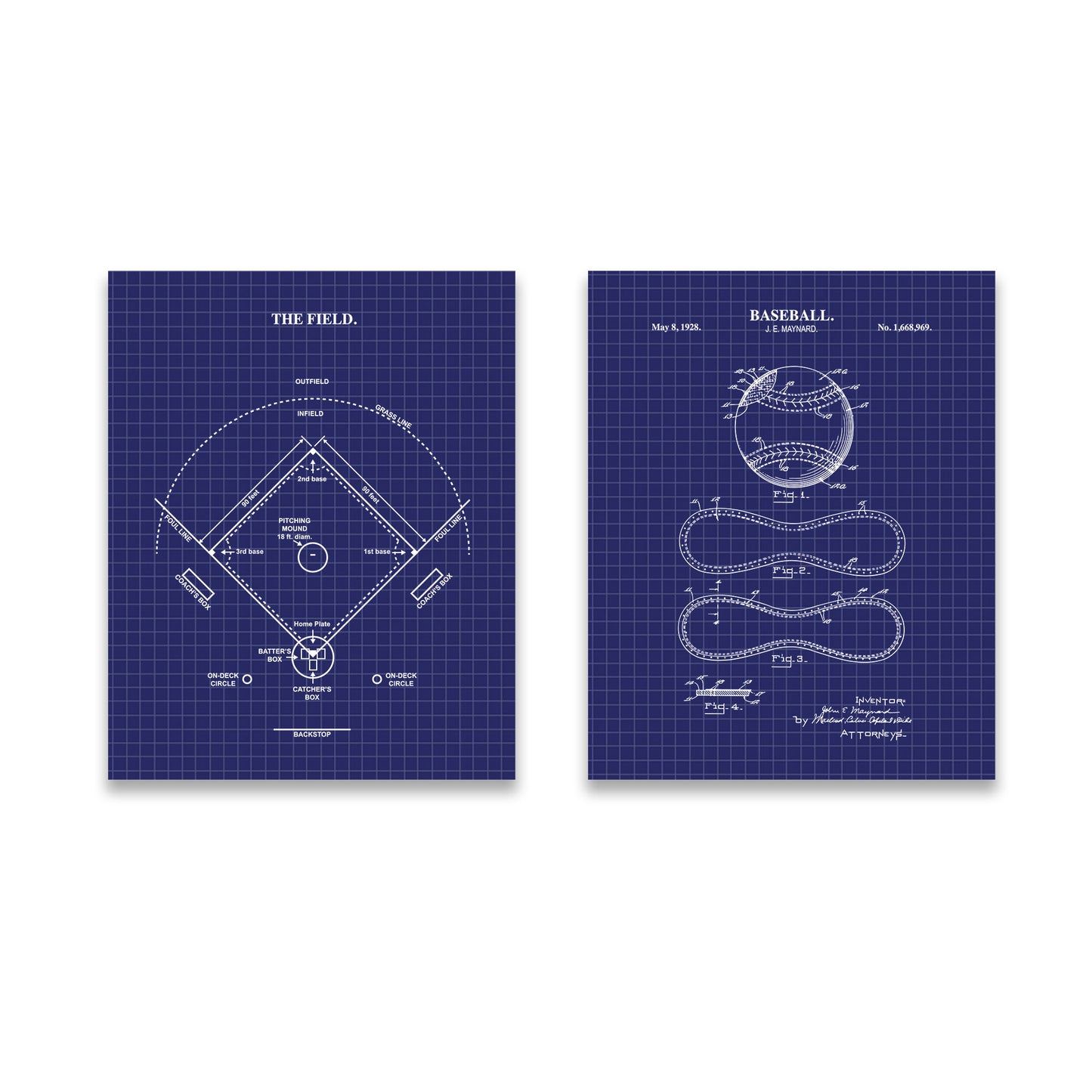 Baseball Wall Art Set | Baseball Field and Ball | Ready to Frame Prints