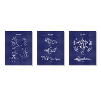 Bat Superhero Patent Print Wall Art - Set of 3 Physical Prints