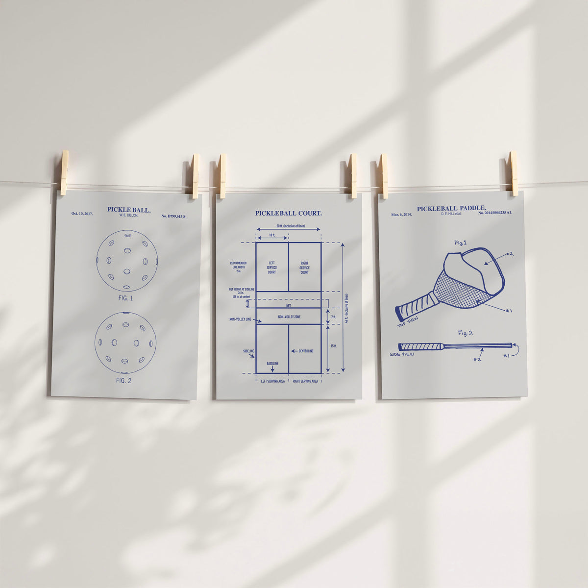 Pickleball Patent Print Wall Art - Set of 3 Ready to Frame Prints