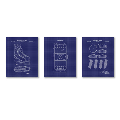Hockey Wall Art Set - Skate, Puck & Rink - Ready to Frame Prints