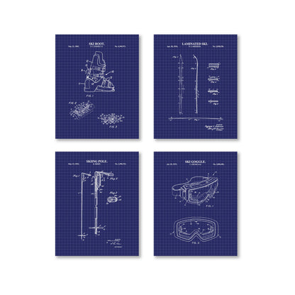 Skiing Patent Wall Art Set - Boot, Ski, Pole and Goggle - Ready to Frame Prints