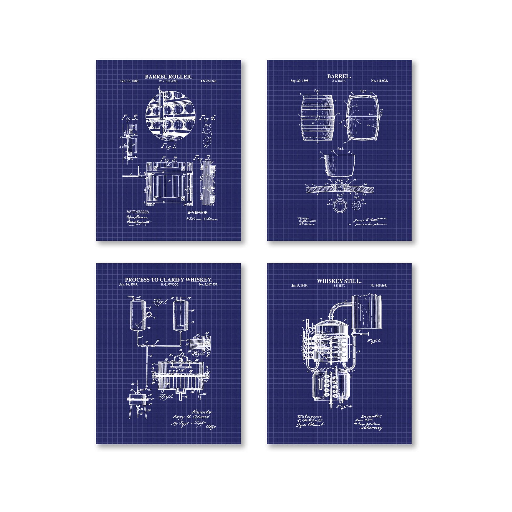 Four blueprints of whiskey production processes 