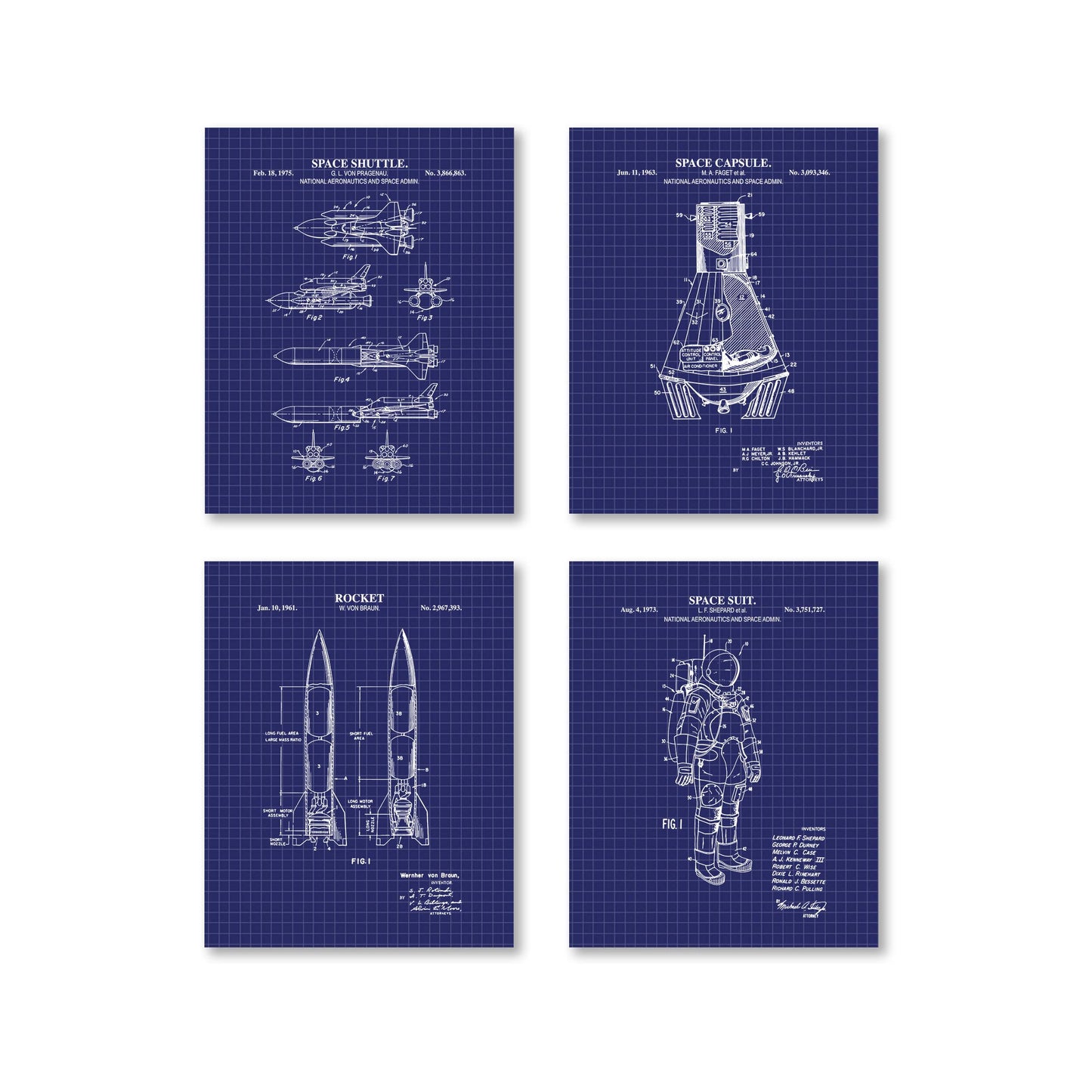 Space Patent Wall Art Set - Ready to Frame Prints