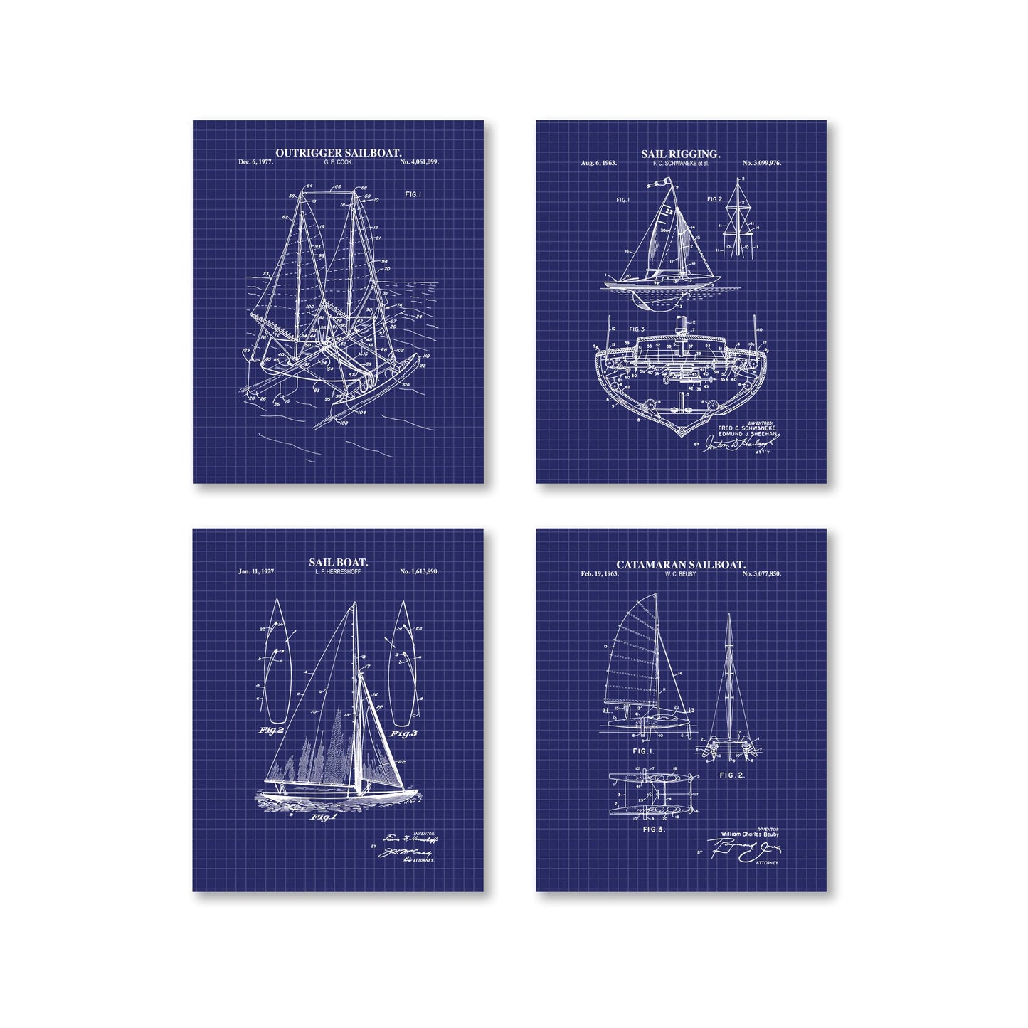 Sailing Patent Prints Wall Art - Set of 4 Physical Prints