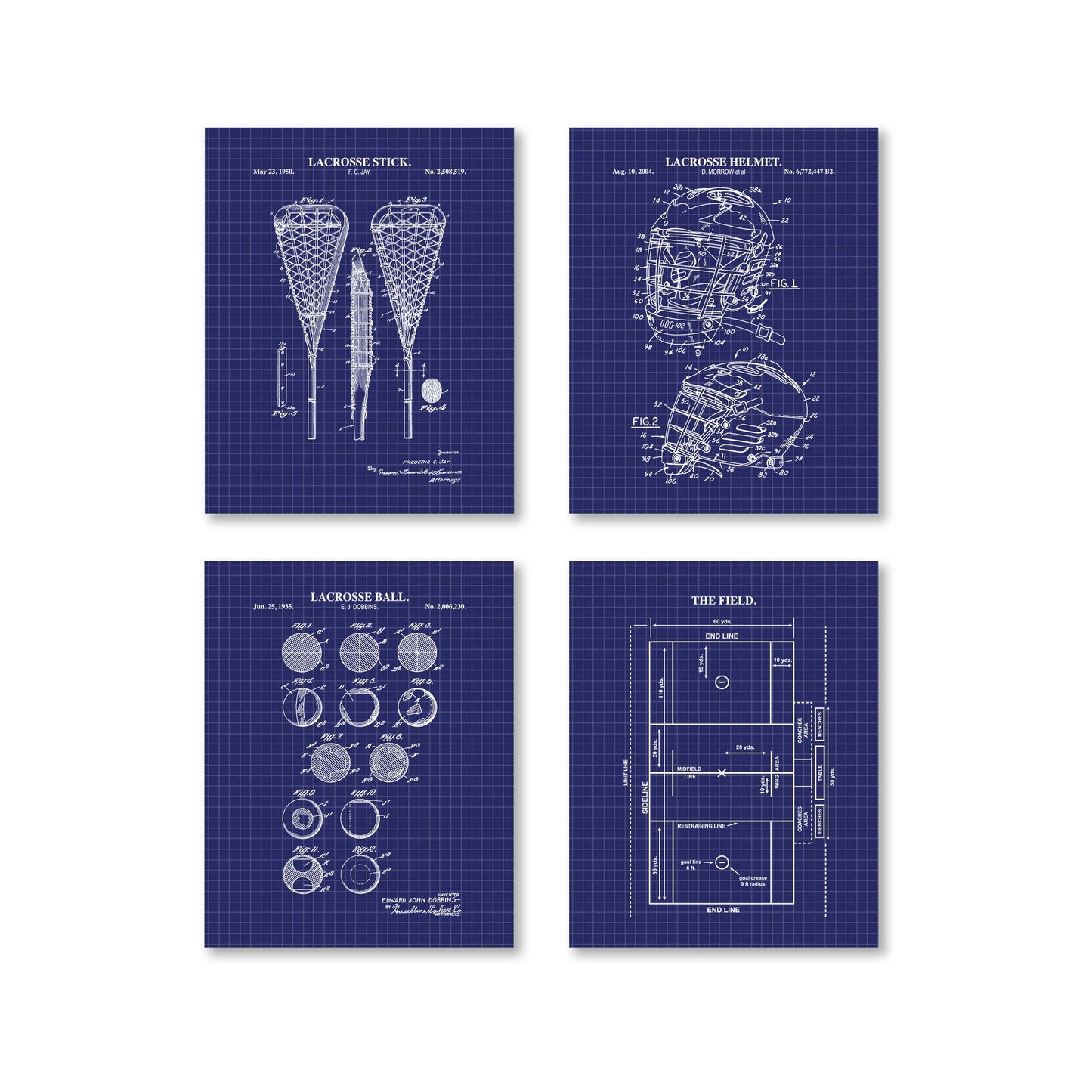 Men's Lacrosse Wall Art - Set of 4 Physical Prints