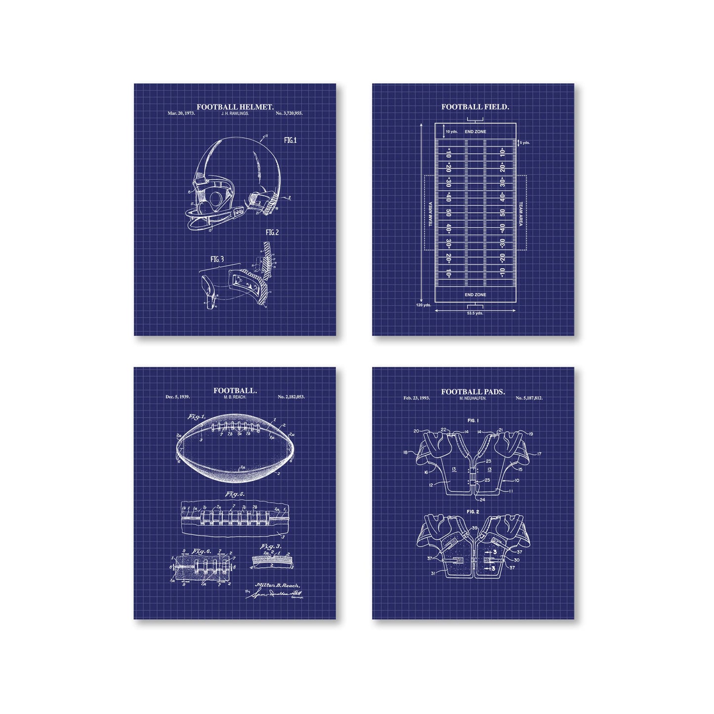 Football Patent Wall Art - Set of 4 Ready to Frame Prints
