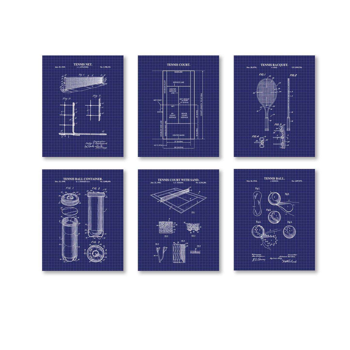 Tennis Patent Print Wall Art - Set of 6 Ready to Frame Prints