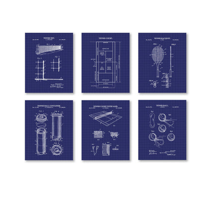 Tennis Patent Print Wall Art - Set of 6 Ready to Frame Prints